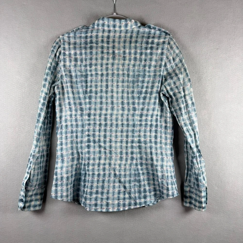 Tory Burch Womens 6 Button Down Shirt Blue Tie Dye Shibori Utility Cotton Blouse